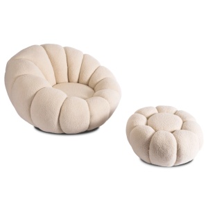 FOTOLIU ROTATIV CU POUF, ARTIM MEBLE, REALIZAT DIN MATERIAL TEXTIL BOUCLE BEJ, STIL MODERN - Img 2
