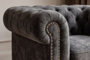 FOTOLIU STIL CHESTERFIELD, DIN LEMN SI TEXTIL FIN, CATIFEA, CULOARE GRI, INVICTA INTERIOR - Img 2