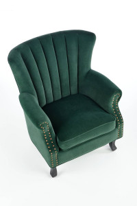 FOTOLIU TITAN, VERDE INCHIS/NEGRU, TAPITERIE DIN CATIFEA SI PICIOARE DIN LEMN MASIV, STIL CLASIC - Img 6