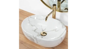 LAVOAR REA AMELIA, MARMO SHINY, EFECT DE MARMURA ALBA, 48 CM, DIN CERAMICA, CALITATE SUPERIOARA - Img 2