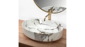 LAVOAR REA QUEEN, THUNDER SHINY, 55 CM, EFECT DE MARMURA ALBA, DIN CERAMICA, CALITATE SUPERIOARA - Img 2