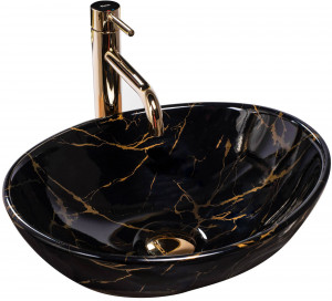 LAVOAR REA SOFIA, EFECT DE MARMURA NEAGRA, 41 CM, DIN CERAMICA, CALITATE SUPERIOARA - Img 5