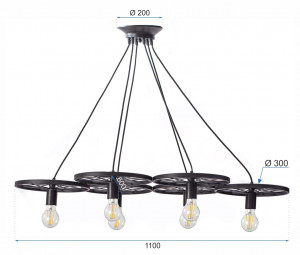 LUSTRA CU 6 BECURI CIRCLE INDUSTRIAL APP213-3CP, 140x30x18 cm, NEGRU, DIN METAL, STIL MODERN, TU - Img 5