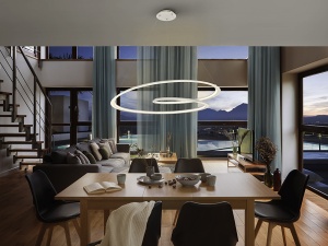 LUSTRA/PLAFONIERA LOOPING, 97 CM, ALB MAT/OPAL, DIN METAL, ALUMINIU SI SILICON, STIL MODERN