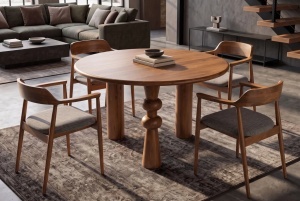 MASA DE DINING ARTE ROTUNDA 120CM, REALIZATA DIN LEMN MASIV DE MANGO, DE CULOARE MARO