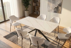 MASA DE DINING GALAXIE 160CM, DIN METAL SI CERAMICA, CULOARE ALB/NEGRU, INVICTA INTERIOR - Img 5