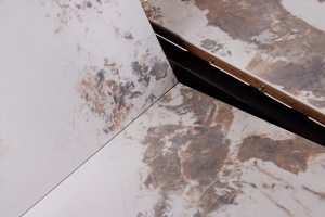 Masă de dining UNIQUE, extensibilă de la 160 la 200 cm, aspect lemn de nuc, blat ceramic cu aspect de piatră naturală - Img 2