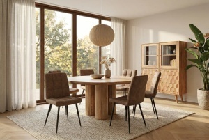 MASA DE SUFRAGERIE ROTUNDA, ART DECO 140CM, REALIZATA DIN LEMN MASIV DE MANGO, CULOARE NATUR, ARTIM GROUP SELECTION - Img 4