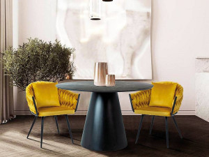 MASA DINING 120 CM, EFECT DE MARMURA GRI/NEGRU MAT, DIN MDF LAMINAT, STIL MODERN