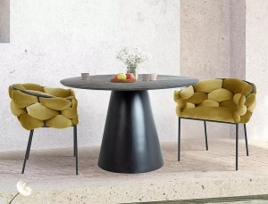 MASA DINING 120 CM, GRI CU EFECT DE MARMURA/ NEGRU MAT, DIN MDF LAMINAT, STIL MODERN
