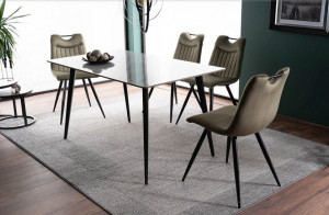 MASA DINING, 140 CM, EFECT DE MARMURA GRI/NEGRU MAT, BLAT DIN CERAMICA SI PICIOARE DIN METAL, STIL MODERN - Img 2