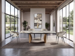 MASA DINING/BIROU EXTENSIBILA 1600CM, REALIZATA DIN METAL, STICLA SI CERAMICA, DESIGN MODERN, PRODUS DE LUX