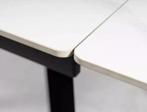 MASA DINING EXTENSIBILA, 120/180 CM, EFECT DE MARMURA ALBA/NEGRU, BLAT DIN CERAMICA SI PICIOARE DIN METAL, STIL MODERN - Img 6
