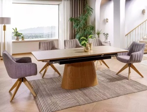 MASA DINING EXTENSIBILA 160/200 X 90 cm, STEJAR/NATURAL, DIN CERAMICA, MDF SI FURNIR - Img 4