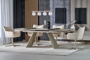 MASA DINING EXTENSIBILA, 165-241/90/77 cm, STIL ARMANI, CONFECTIONATA DIN TRAVERTIN SINTETIZAT SI METAL, STIL MODERN