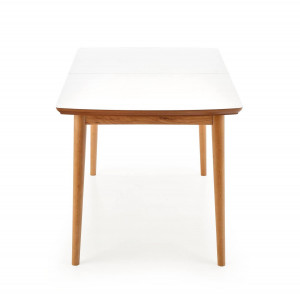 MASA DINING EXTENSIBILA BRADLEY, ALB/STEJAR LEFKAS, 140/185 CM, BLAT DIN MDF SI PICIOARE DIN LEMN MASIV, STIL CLASIC - Img 8