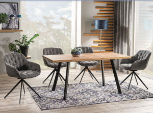 MASA DINING EXTENSIBILA BRICK, 120/160 CM, STEJAR ARTISAN/NEGRU, BLAT DIN MDF, FURNIR SI PICIOARE DIN METAL, STIL MODERN