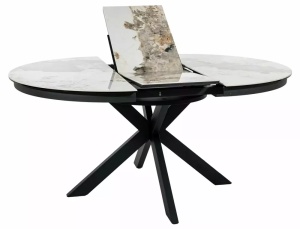MASA DINING EXTENSIBILA CERAMIC, 120/160 CM, ALB LUCIOS/NEGRU MAT, CONFECTIONATA DN METAL, CERAMICA SI STICLA SECURIZATA - Img 2