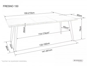 MASA DINING EXTENSIBILA FRESNO, 150/210 CM, STEJAR ARTISAN/NEGRU, BLAT DIN MDF, FURNIR SI PICIOARE DIN METAL, STIL MODERN - Img 8