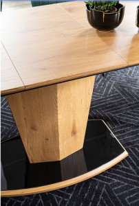 MASA DINING EXTENSIBILA HOUSTON, 120/160 CM, STEJAR/NEGRU, DIN MDF, FURNIR NATURAL SI STICLA SECURIZATA, STIL MODERN - Img 6