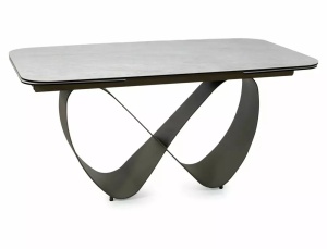 MASA DINING EXTENSIBILA INFINITY, 160/240 CM, EFECT DE MARMURA ALBA- CUPRU/NEGRU, DIN CERAMICA, STICLA SI METAL, STIL MODERN - Img 2