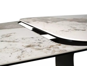 MASA DINING EXTENSIBILA INFINITY, 160/240 CM, EFECT DE MARMURA PANDORO/CUPRU, DIN CERAMICA, STICLA SI METAL, STIL MODERN - Img 10