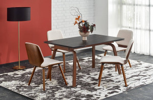 MASA DINING EXTENSIBILA LOZANO, CU ASPECT DE MARMURA NEAGRA/NUC, 140/200 CM, DIN PIATRA SINTETIZATA SI METAL, STIL MODERN - Img 2