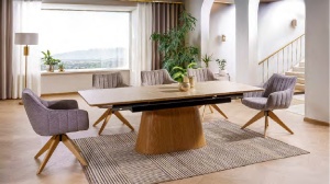 MASA DINING EXTENSIBILA MONACO, 160/200 X 90 cm, STEJAR/NATURAL, DIN CERAMICA, MDF SI FURNIR
