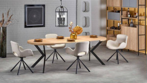 MASA DINING EXTENSIBILA PERONI, STEJAR AURIU/NEGRU, 100/250 CM, BLAT DIN MDF SI PICIOARE DIN METAL, STIL MODERN - Img 2