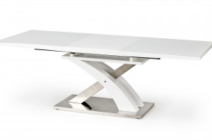 MASA DINING EXTENSIBILA SANDOR 2, ALB/CROM, 160/220 CM, BLAT DIN STICLA, MDF SI PICIOARE DIN METAL, STIL MODERN - Img 2
