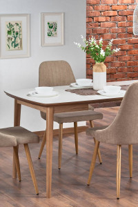 MASA DINING EXTENSIBILA STIL BARRET, ALB/STEJAR LEFKAS, 90/190 CM, BLAT DIN MDF SI PICIOARE DIN LEMN MASIV, STIL CLASIC - Img 3