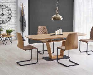 MASA DINING EXTENSIBILA STIL BLACKY, STEJAR AURIU/NEGRU, 160/220 CM, BLAT DIN MDF SI PICIOR DIN METAL, STIL MODERN