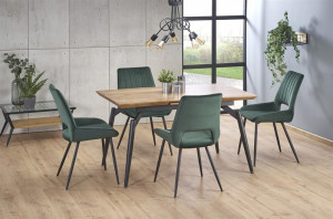 MASA DINING EXTENSIBILA STIL CAMBELL, STEJAR NATURAL/NEGRU, 140/180 CM, BLAT DIN MDF SI PICIOARE DIN METAL, STIL VINTAGE