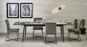 MASA DINING EXTENSIBILA STIL CHARLES, 180-260 CM, EFECT DE MARMURA GRI/NEGRU, DIN MDF FURNIRUIT SI METAL, STIL MODERN