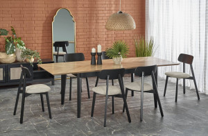 MASA DINING EXTENSIBILA STIL EDMONDO, STEJAR/NEGRU, 160/240 CM, DIN LEMN SI FURNIR NATURAL, STIL MODERN - Img 2