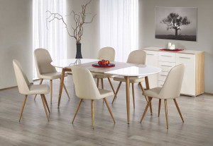 MASA DINING EXTENSIBILA STIL EDWARD, STEJAR MIERE/ALB, 120/200 CM, BLAT DIN MDF SI PICIOARE DIN METAL , STIL MODERN