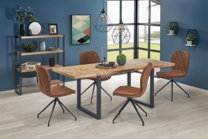 MASA DINING EXTENSIBILA STIL HORUS, STEJAR/NEGRU, 126/206 CM, BLAT DIN MDF SI PICIOARE DIN METAL, STIL VINTAGE