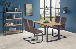 MASA DINING EXTENSIBILA STIL HORUS, STEJAR/NEGRU, 126/206 CM, BLAT DIN MDF SI PICIOARE DIN METAL, STIL VINTAGE - Img 2
