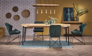MASA DINING EXTENSIBILA STIL INFERNO, STEJAR NATURAL/NEGRU, 100/300 CM, BLAT DIN MDF SI PICIOARE DIN METAL, STIL MODERN