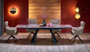 MASA DINING EXTENSIBILA STIL MARVIN, 180-260/95/77 cm, CONFECTIONATA DIN PIATRA SINTETIZATA SI METAL, STIL MODERN