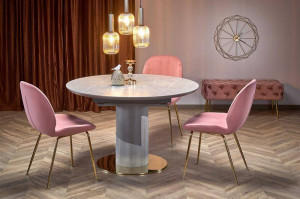MASA DINING EXTENSIBILA STIL MUSCAT, CU EFECT DE MARMURA GRI DESCHIS/GRI/AURIU, 120/160 CM, DIN CERAMICA SI METAL, STIL MODERN - Img 2
