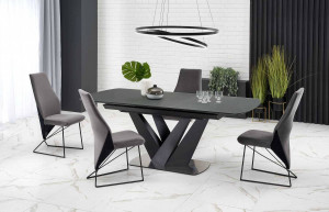 MASA DINING EXTENSIBILA STIL PATRIZIO, GRI INCHIS/NEGRU, 160/200 CM, BLAT DIN STICLA, MDF SI PICIOARE DIN METAL, STIL MODERN