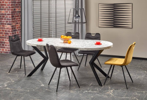 MASA DINING EXTENSIBILA STIL PERONI, CU EFECT DE MARMURA ALBA/NEGRU, 100/250 CM, DIN MDF SI METAL, STIL MODERN