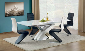 MASA DINING EXTENSIBILA STIL SANDOR, ALB/CROM, 160/220 CM, BLAT DIN MDF SI PICIOARE DIN METAL, STIL MODERN