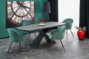 MASA DINING EXTENSIBILA STIL SILVESTRO, GRI INCHIS/NEGRU, 180/220 CM, BLAT DIN STICLA, MDF SI PICIOR DIN METAL, STIL MODERN - Img 2