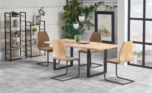 MASA DINING EXTENSIBILA VENOM, STEJAR WOTAN/NEGRU, 135/185 CM, BLAT DIN MDF LAMINAT SI PICIOARE DIN METAL, STIL VINTAGE - Img 2