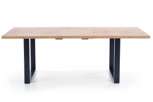 MASA DINING EXTENSIBILA VENOM, STEJAR WOTAN/NEGRU, 135/185 CM, BLAT DIN MDF LAMINAT SI PICIOARE DIN METAL, STIL VINTAGE - Img 6