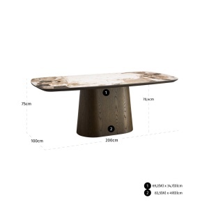 MASA DINING LANGFORD, 200CM, LEMN, MDF, FURNIR, LEMN RECICLAT SI CERAMICA, MARO, STIL MODERN - Img 6