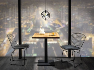 MASA DINING/LIVING, 60x60, STEJAR NATURAL/NEGRU MAT, DIN LEMN FURNIR SI METAL, STIL MODERN