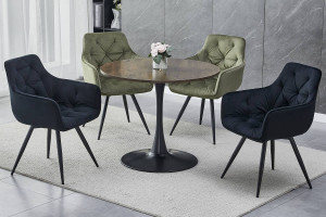 MASA DINING/LIVING AMADEO II, 90 CM, NUC/NEGRU, BLAT DIN MDF, FURNIR NATURAL SI PICIOR DIN METAL, STIL MODERN